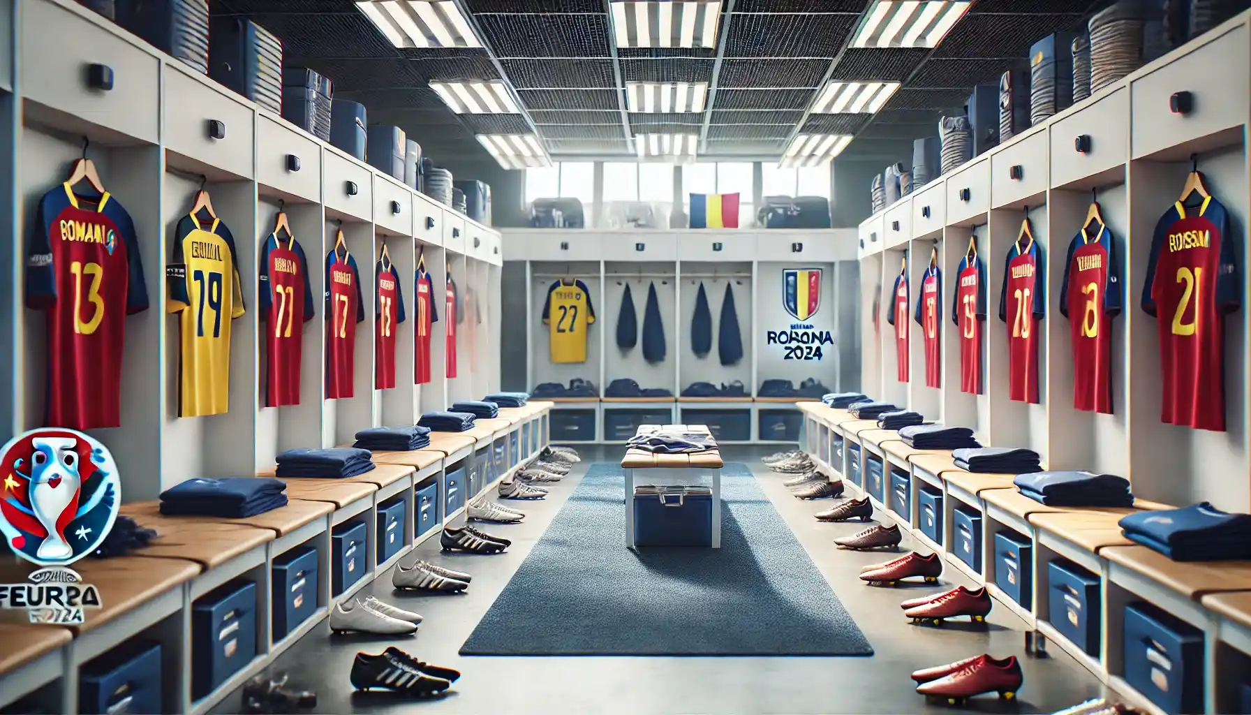a clean and well-organized locker room after a football game, featuring neat rows of equipment and jerseys, symbolizing respect and sportsmanship.