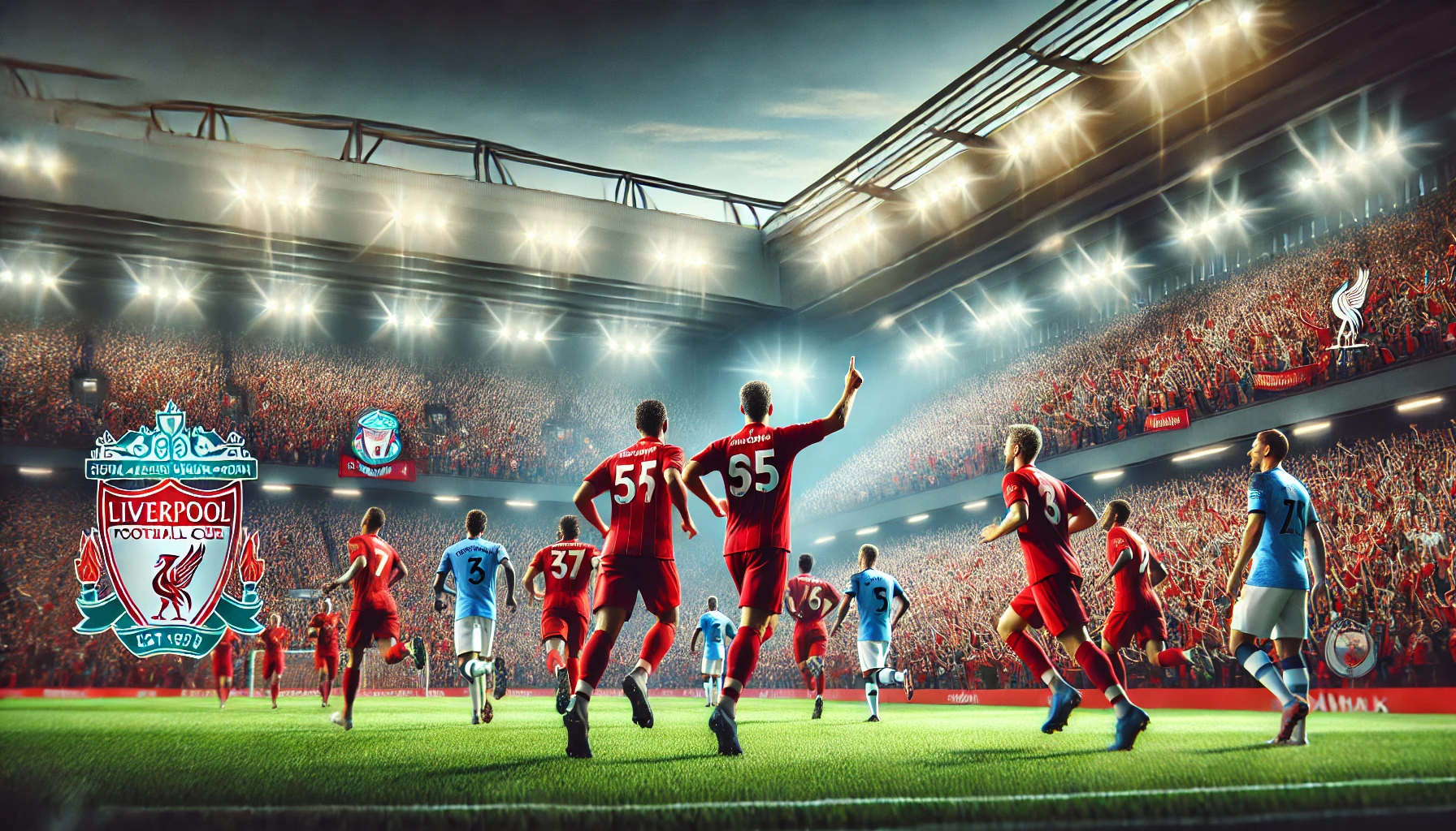 Liverpool players celebrating a goal against Manchester City